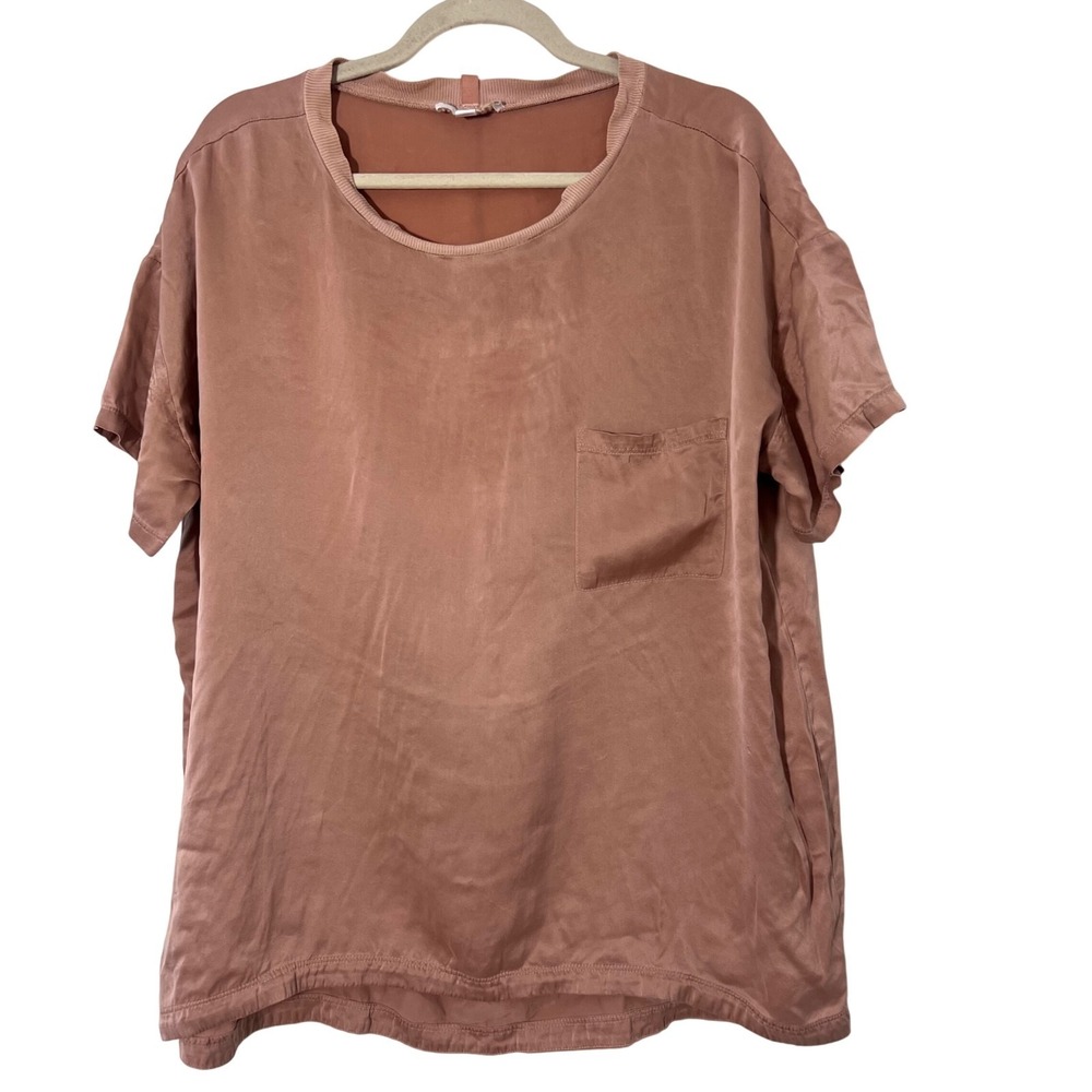 Lunya Washable Silk Pocket Tee Mauve Pink Oversized Sleep Shirt Luxurious XS/S